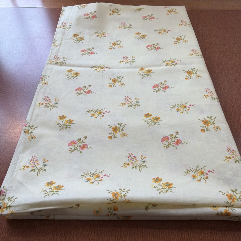 Vintage Floral Fabric Yellow Delicate Flowers 68" By 44" Little Under 2 Yards